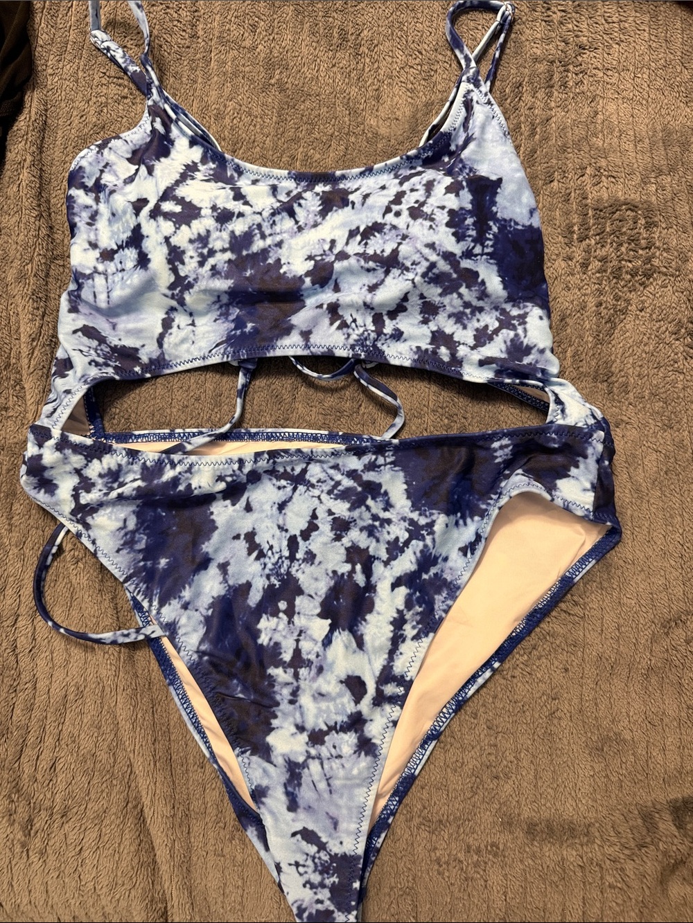 Tie-Dye Blue Scoop Neck One-Piece Swimsuit